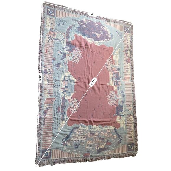 Tapestry Blanket Farm House Animals Pastel Colors 4ft by 5.8ft - Picture 2 of 8